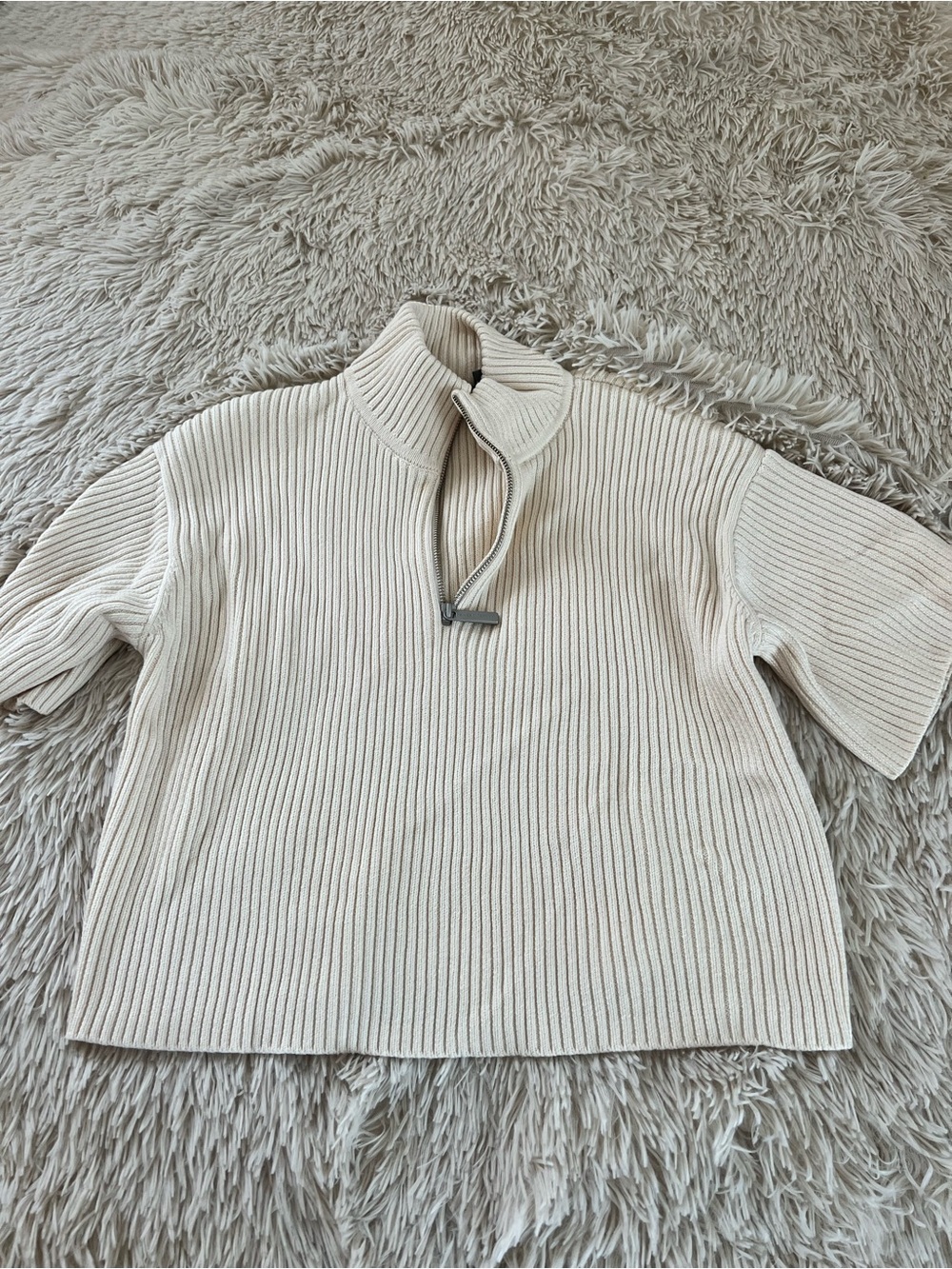 Sweaty Betty Cream Ribbed Half-Zip Turtleneck Sweater